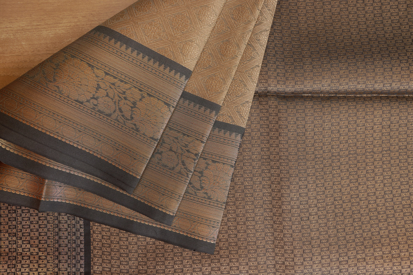 Jacquard Silk Dark Mocha Beige Saree