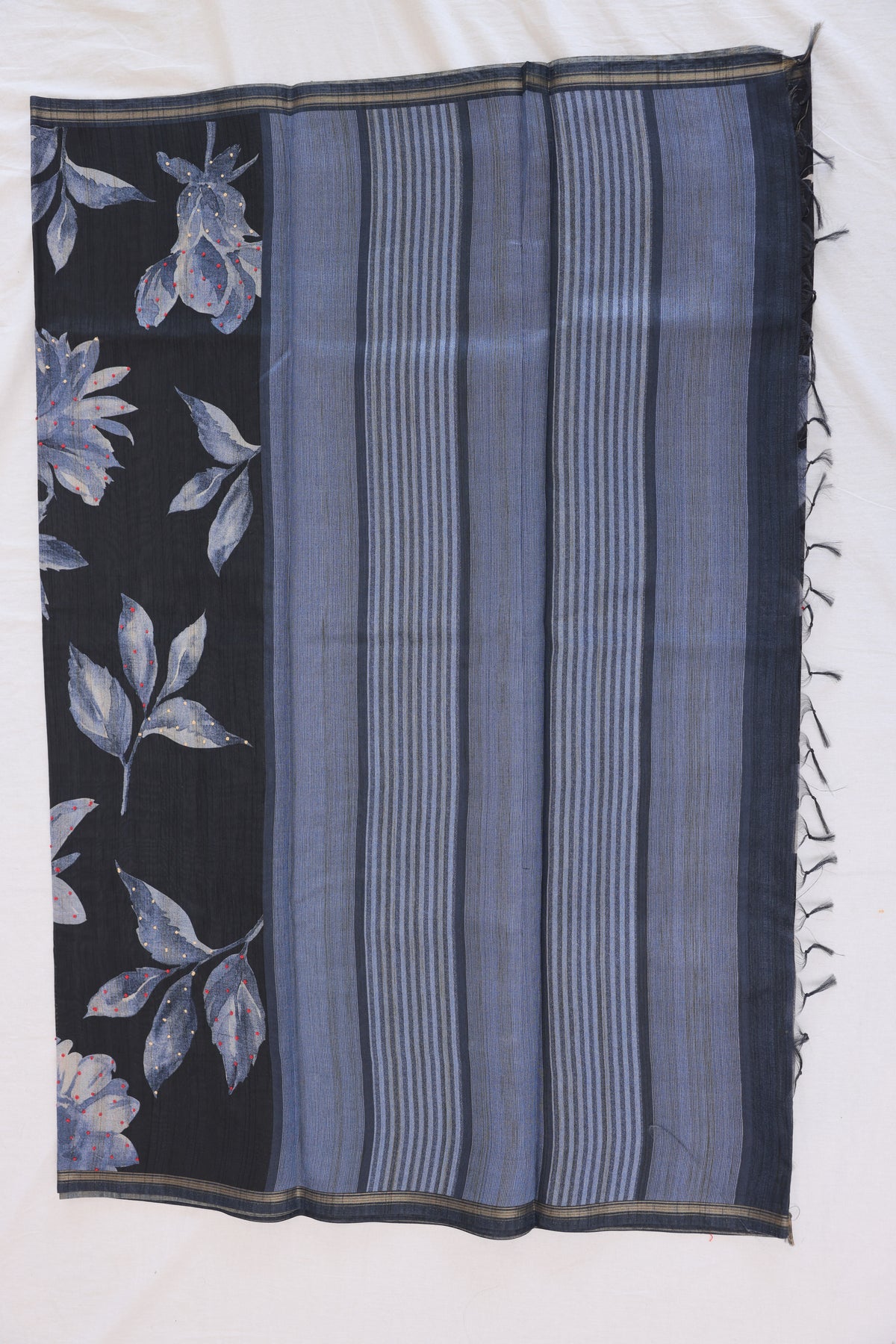 Printed Semi Silk Blue Berry Saree