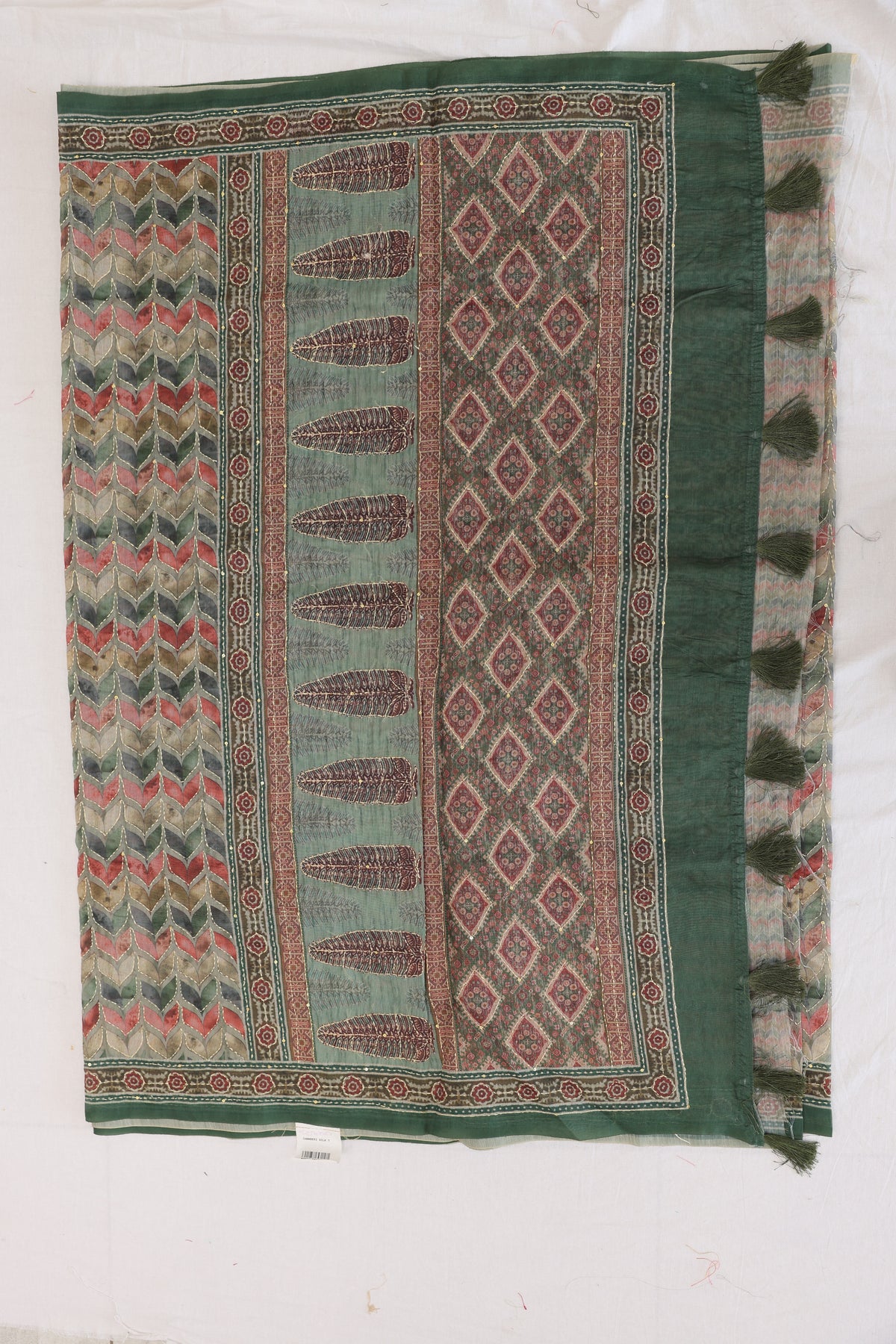 Green Kantha Work Saree