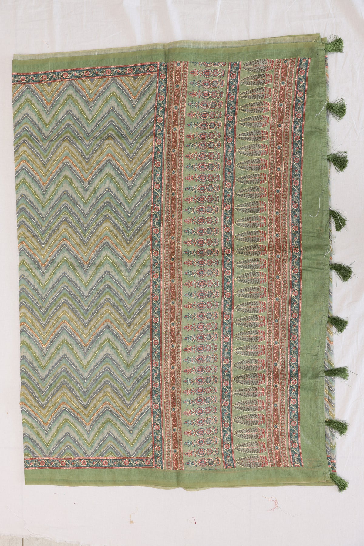 Parrot Green Zig Zag Saree