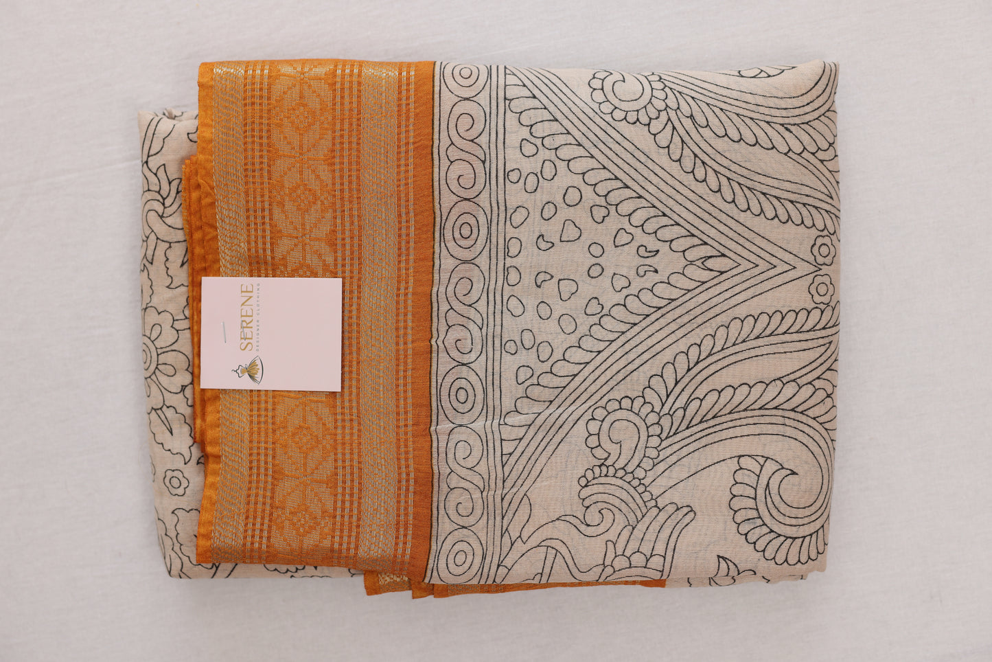 Beige Printed Chanderi With Kanchi Border Saree