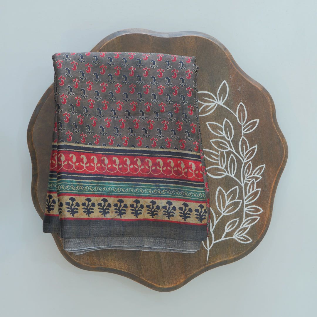 Ash Semi Crepe Saree