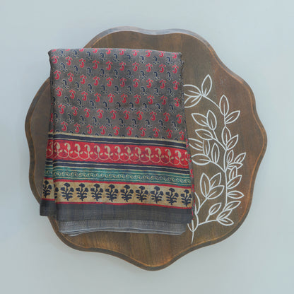 Ash Semi Crepe Saree