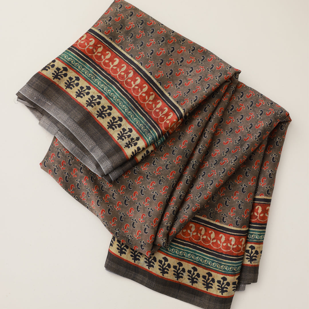 Ash Semi Crepe Saree