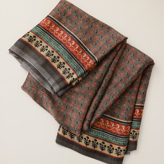 Ash Semi Crepe Saree