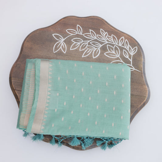 Fancy Soft Cotton Light Blue Saree