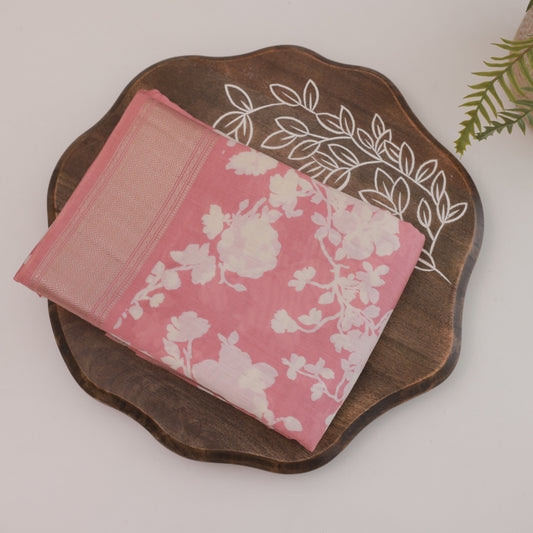 Fancy Soft Cotton Peachy Pink Saree