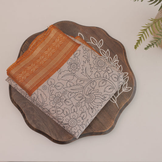 Beige Printed Chanderi With Kanchi Border Saree
