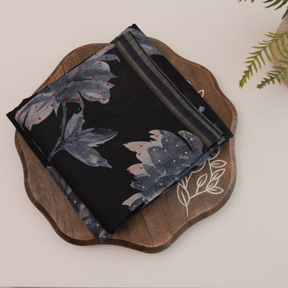 Printed Semi Silk Blue Berry Saree