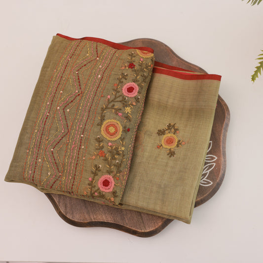 Linen Pale Green saree