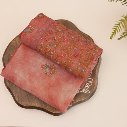 Linen Salmon Pink Saree
