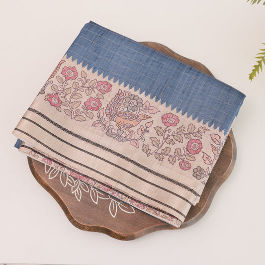 Tussar Indigo Blue Saree