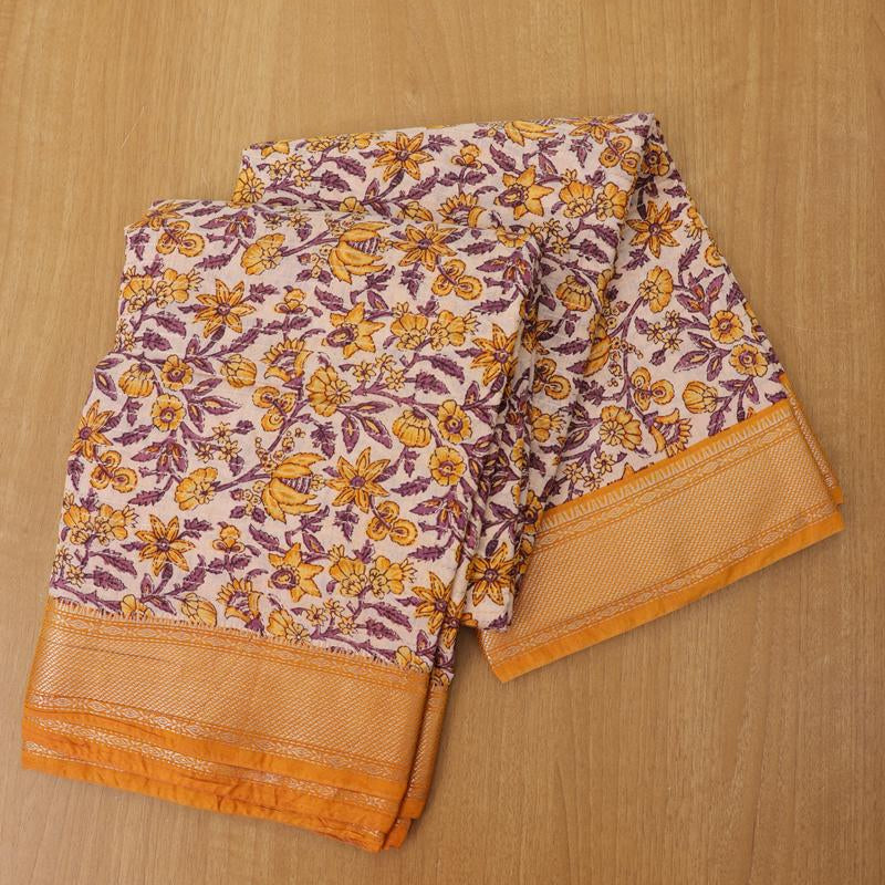 Chanderi  mustard and lavender with kanchi border Saree