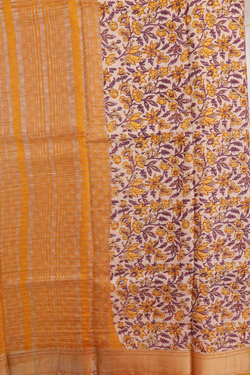 Chanderi  mustard and lavender with kanchi border Saree