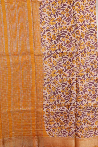 Chanderi  mustard and lavender with kanchi border Saree