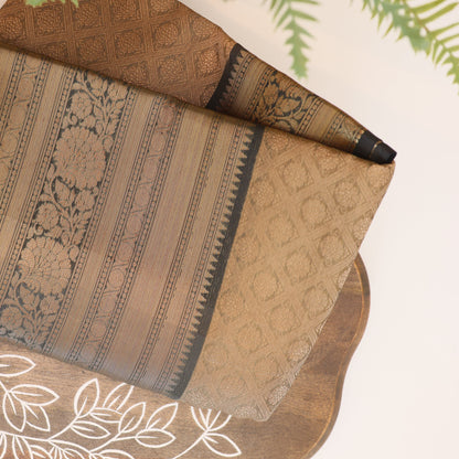 Jacquard Silk Dark Mocha Beige Saree