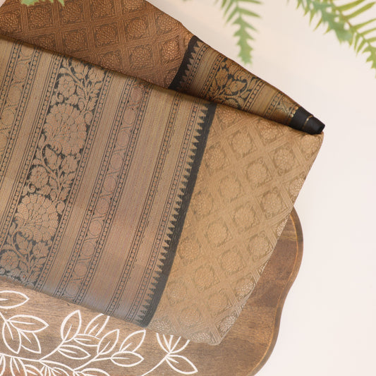 Jacquard Silk Dark Mocha Beige Saree