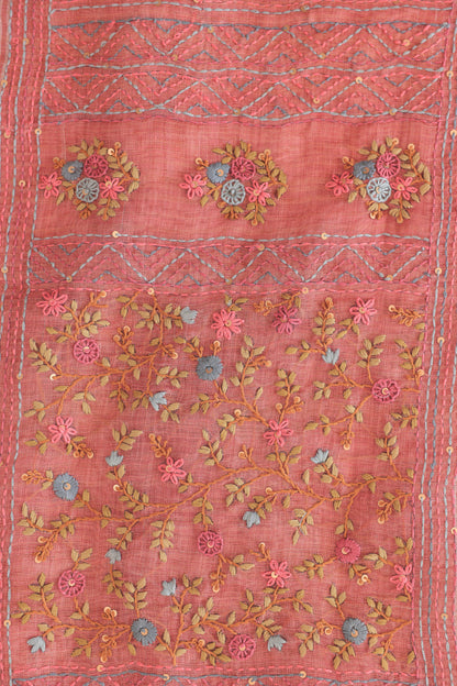 Linen Salmon Pink Saree