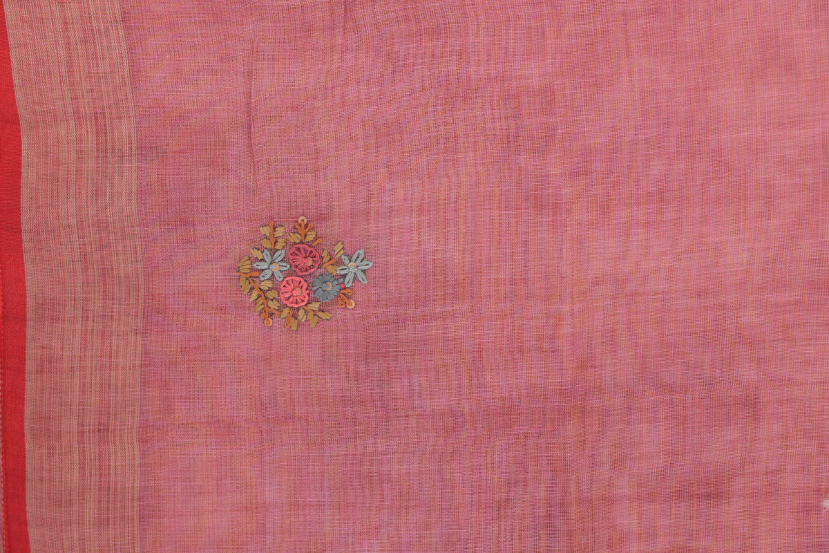 Linen Salmon Pink Saree