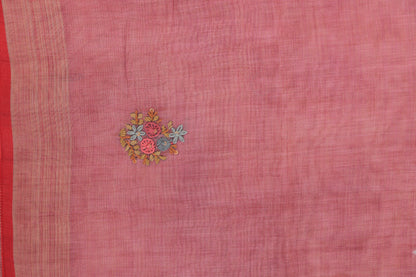 Linen Salmon Pink Saree