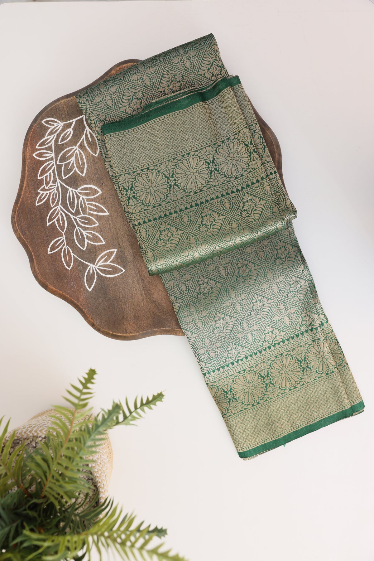 Banarasi Bottle Green Saree